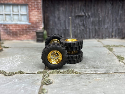 Custom Hot Wheels Wheels and Matchbox Rubber Tires - Gold 4 Spoke Wheels Rubber Off Road 4X4 Tires