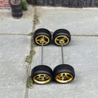 Custom Hot Wheels Wheels and Matchbox Rubber Tires - Gold 6 Spoke Studded Race Wheels Rubber Tires 10mm & 10mm