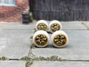 Custom Hot Wheels Wheels and Matchbox Rubber Tires - Gold 6 Spoke Studded Race Wheels White Rubber Tires 10mm & 10mm