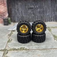 Custom Hot Wheels Wheels and Matchbox Rubber Tires - Gold American Racing Wheels Rubber Off Road 4X4 Tires