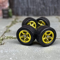 Custom Hot Wheels Wheels and Matchbox Rubber Tires - Gold Anodized Factory 5 Star Hot Rod Wheels Rubber Tires 10mm & 10mm