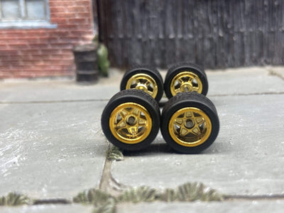 Custom Hot Wheels Wheels and Matchbox Rubber Tires - Gold Classic 5 Star Hot Rod Wheels Rubber Tires 10mm & 10mm