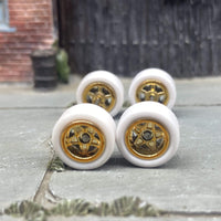Custom Hot Wheels Wheels and Matchbox Rubber Tires - Gold Classic 5 Star Hot Rod Wheels White Rubber Tires 10mm & 10mm