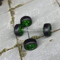 Custom Hot Wheels Wheels and Matchbox Rubber Tires - Green 4 Spoke Wheels Rubber Tires 10mm & 10mm
