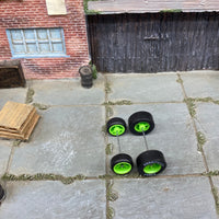 Custom Hot Wheels - Wheels and Matchbox Rubber Tires - Green 6 Spoke Wheels "Goodyear Eagle" Drag Slicks
