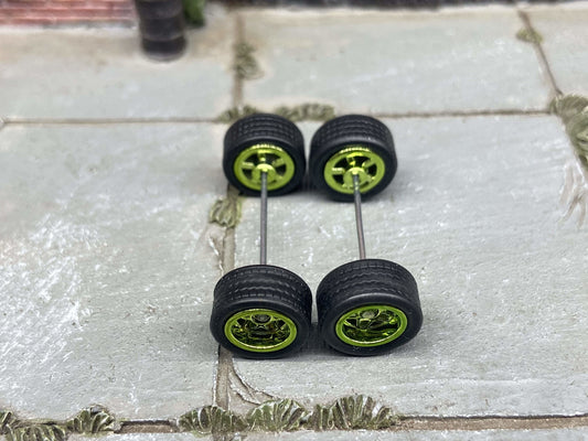 Custom Hot Wheels Wheels and Matchbox Rubber Tires - Green Anodized Classic 5 Star Hot Rod Wheels Rubber Tires 10mm & 10mm