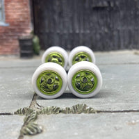 Custom Hot Wheels Wheels and Matchbox Rubber Tires - Green Anodized Classic 5 Star Hot Rod Wheels White Rubber Tires 10mm & 10mm