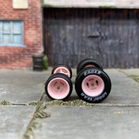 Custom Hot Wheels - Wheels and Matchbox Rubber Tires - Pink 4 Spoke Wheels "Goodyear Eagle" Drag Slicks