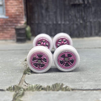 Custom Hot Wheels Wheels and Matchbox Rubber Tires - Pink Anodized Classic 5 Star Hot Rod Wheels White Rubber Tires 10mm & 10mm
