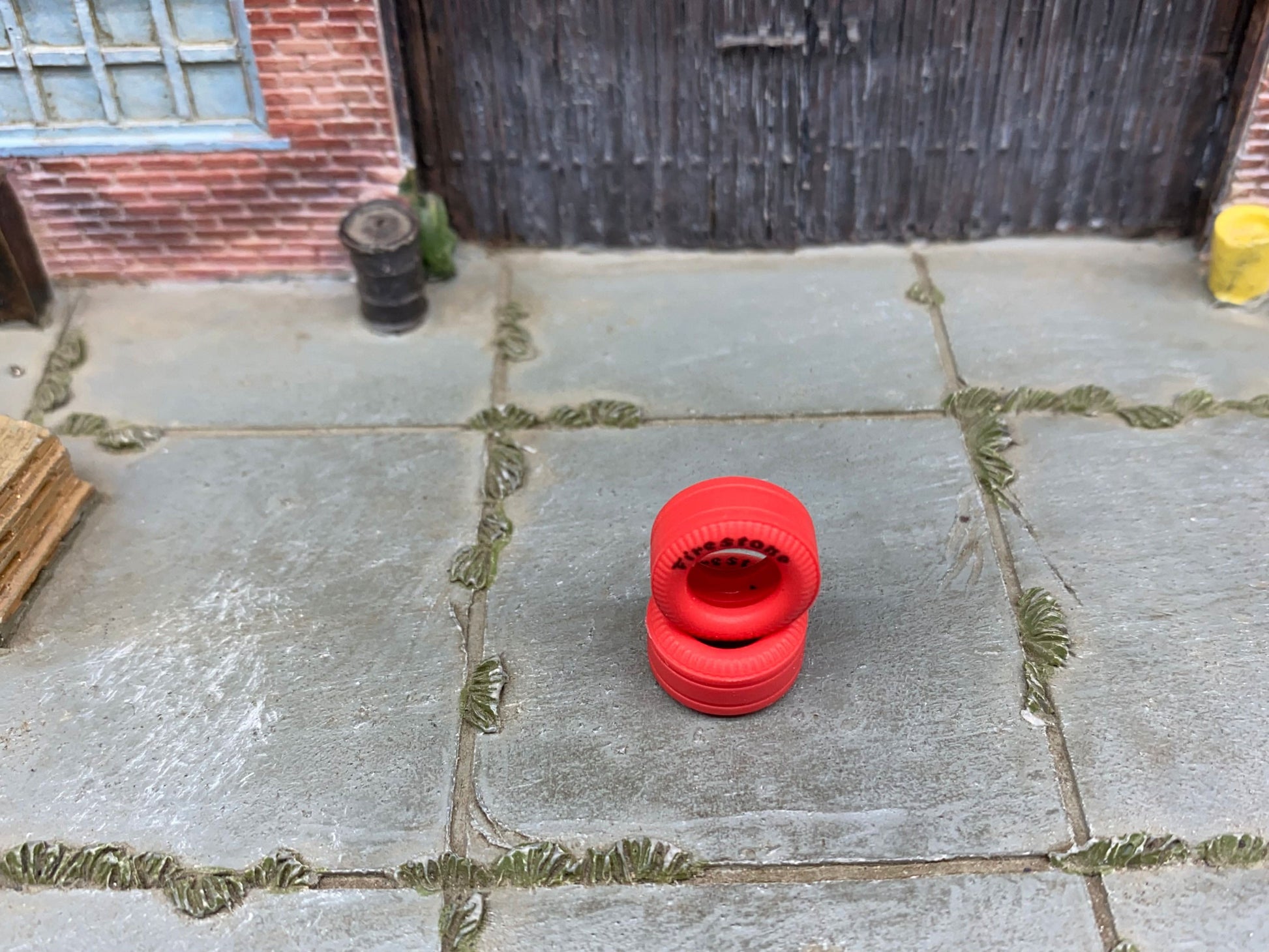 Custom Hot Wheels Wheels and Matchbox Rubber Tires - Race Tires Firestone Rubber Tire Cheater Drag Slicks 13mm - RED