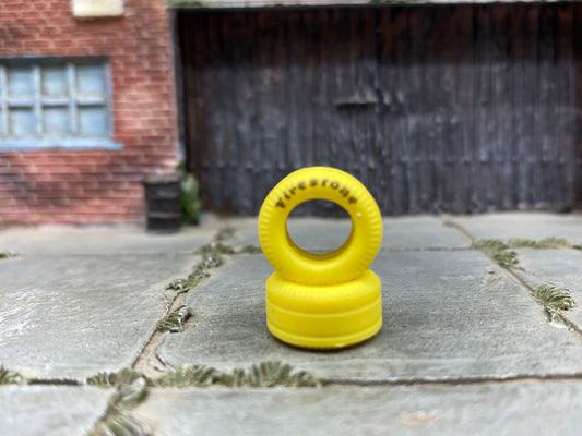 Custom Hot Wheels Wheels and Matchbox Rubber Tires - Race Tires Firestone Rubber Tire Cheater Drag Slicks 13mm - YELLOW