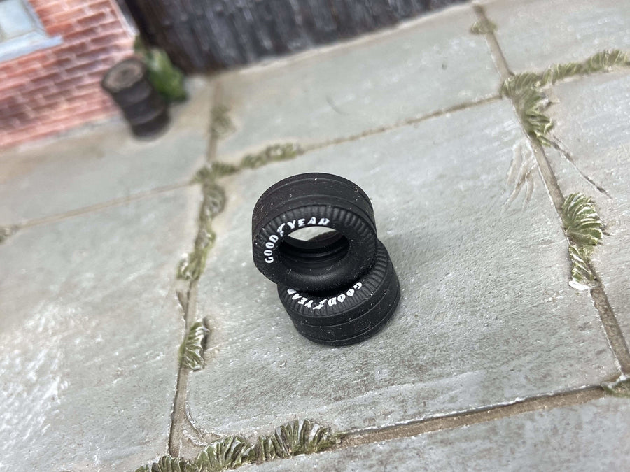 Custom Hot Wheels Wheels and Matchbox Rubber Tires - Race Tires Goodyear Rubber Tire Pizza Cutter Cheater Drag Slicks 13mm