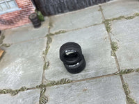 Two 13mm Hoosier-lettered drag slick rubber tires, view 2