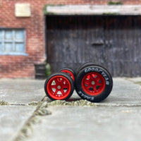 Custom Hot Wheels - Wheels and Matchbox Rubber Tires - Red 6 Spoke Wheels "Goodyear Eagle" Drag Slicks