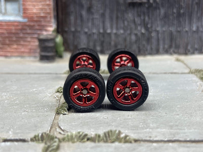Custom Hot Wheels Wheels and Matchbox Rubber Tires - Red Anodized Classic 5 Star Hot Rod Wheels Rubber Tires 10mm & 10mm