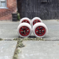 Custom Hot Wheels Wheels and Matchbox Rubber Tires - Red Anodized Classic 5 Star Hot Rod Wheels White Rubber Tires 10mm & 10mm