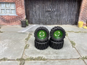 Custom Hot Wheels Wheels and Matchbox Rubber Tires - Transparent Green 4 Spoke Racing Wheels Rubber Off Road 4X4 Tires