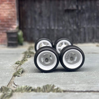 Custom Hot Wheels Wheels and Matchbox Rubber Tires - White 4 Spoke Wheels Rubber Tires 10mm & 10mm