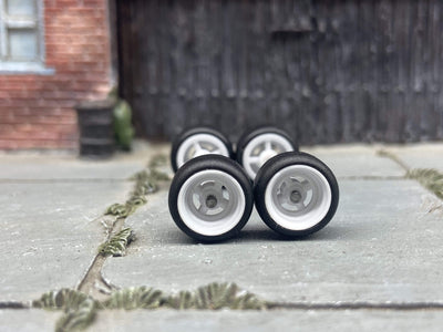 Custom Hot Wheels Wheels and Matchbox Rubber Tires - White 4 Spoke Wheels Rubber Tires 10mm & 10mm