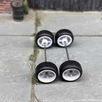 Custom Hot Wheels Wheels and Matchbox Rubber Tires - White 6 Spoke Studded Race Wheels Rubber Tires 10mm & 10mm