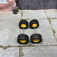 Custom Hot Wheels Wheels and Matchbox Rubber Tires - Yellow 6 Spoke Racing Wheels Rubber Off Road 4X4 Tires