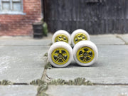 Custom Hot Wheels Wheels and Matchbox Rubber Tires - Yellow Anodized Classic 5 Star Hot Rod Wheels White Rubber Tires 10mm & 10mm