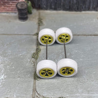 Custom Hot Wheels Wheels and Matchbox Rubber Tires - Yellow Anodized Classic 5 Star Hot Rod Wheels White Rubber Tires 10mm & 10mm