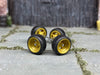 Custom Hot Wheels Wheels and Matchbox Rubber Tires - Yellow/Mustard 4 Spoke Wheels Rubber Tires 10mm & 10mm