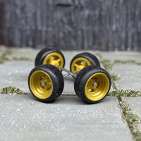 Custom Hot Wheels Wheels and Matchbox Rubber Tires - Yellow/Mustard 4 Spoke Wheels Rubber Tires 10mm & 10mm