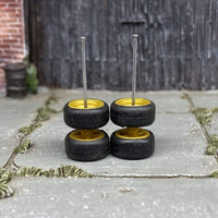 Custom Hot Wheels Wheels and Matchbox Rubber Tires - Yellow/Mustard 4 Spoke Wheels Rubber Tires 10mm & 10mm