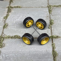 Custom Hot Wheels Wheels and Matchbox Rubber Tires - Yellow/Mustard 4 Spoke Wheels Rubber Tires 10mm & 10mm