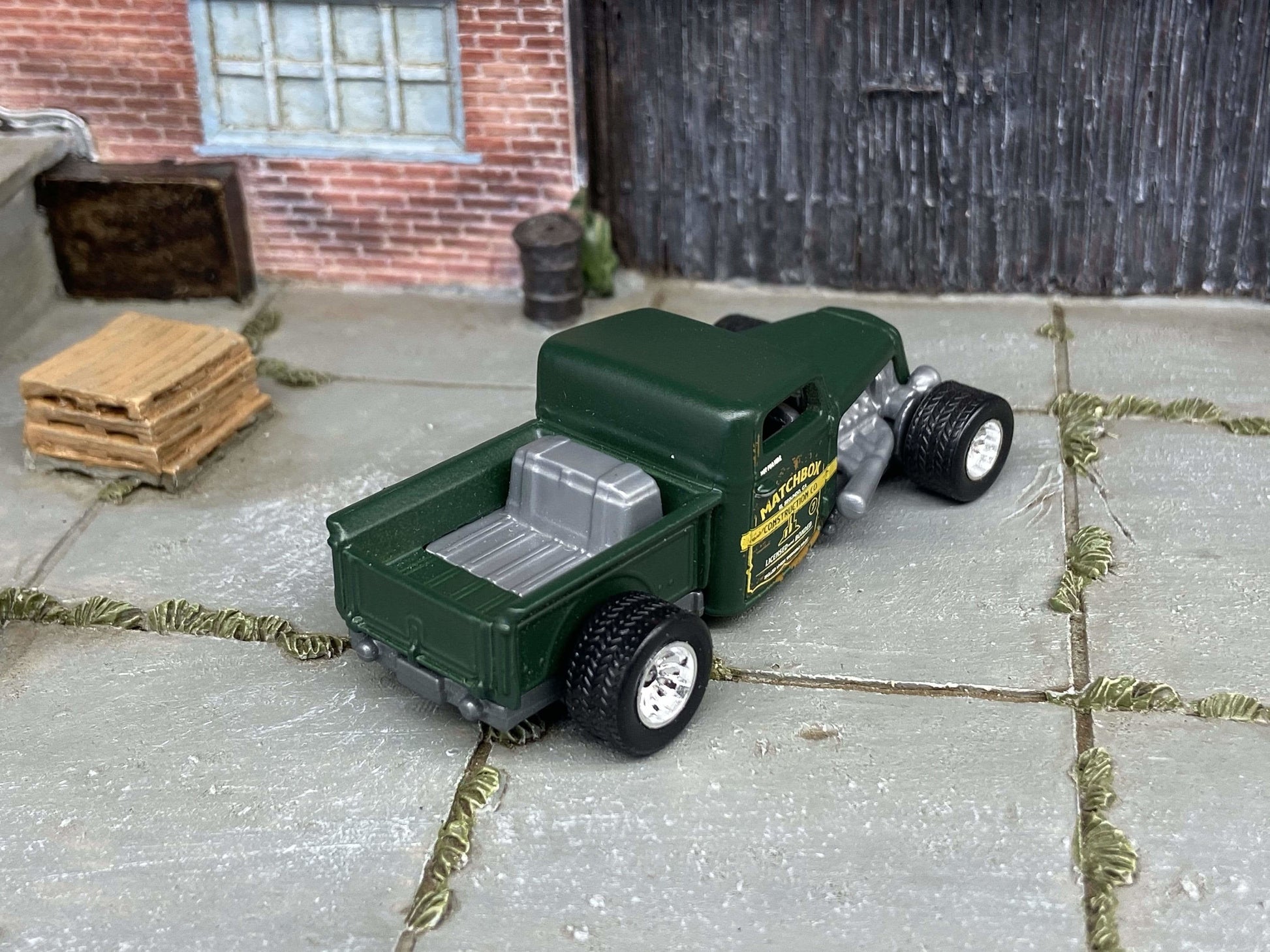 Custom Matchbox - 1935 Ford Pick Up Truck Hot Rod - Satin Green - Chrome Mag Wheels - Rubber Tires
