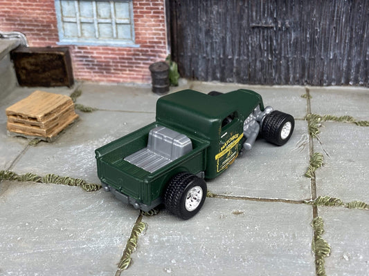 Custom Matchbox - 1935 Ford Pick Up Truck Hot Rod - Satin Green - Chrome Mag Wheels - Rubber Tires