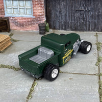 Custom Matchbox 1935 Ford Pick Up Truck Hot Rod Dressed in Green With Mags and Big Rubber Tires
