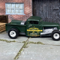 Custom Matchbox 1935 Ford Pick Up Truck Hot Rod Dressed in Green With Mags and Big Rubber Tires