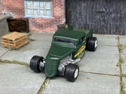 Custom Matchbox - 1935 Ford Pick Up Truck Hot Rod - Satin Green - Chrome Mag Wheels - Rubber Tires
