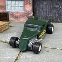 Custom Matchbox 1935 Ford Pick Up Truck Hot Rod Dressed in Green With Mags and Big Rubber Tires