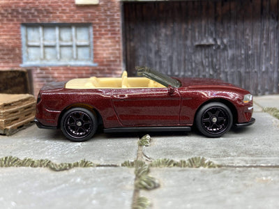 Custom Matchbox 2018 Ford Mustang Convertible With Black 6 Spoke Studded Race Wheels and Rubber Tires