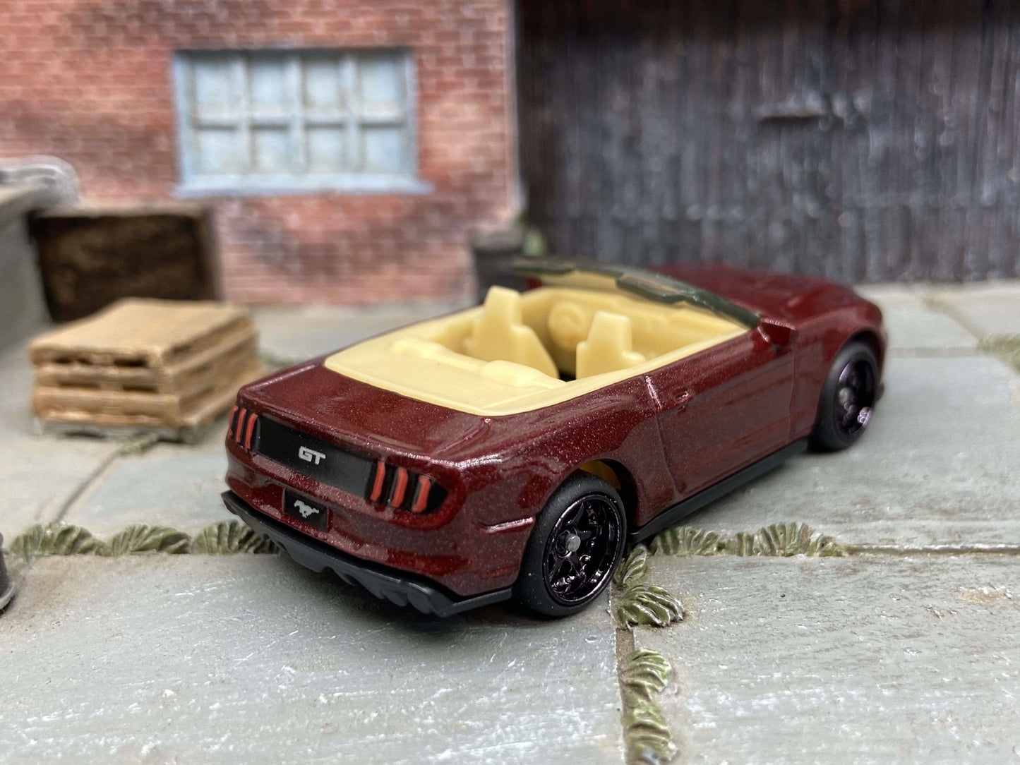 Custom Matchbox - 2018 Ford Mustang Convertible - Black 6 Spoke Studded Race Wheels - Rubber Tires
