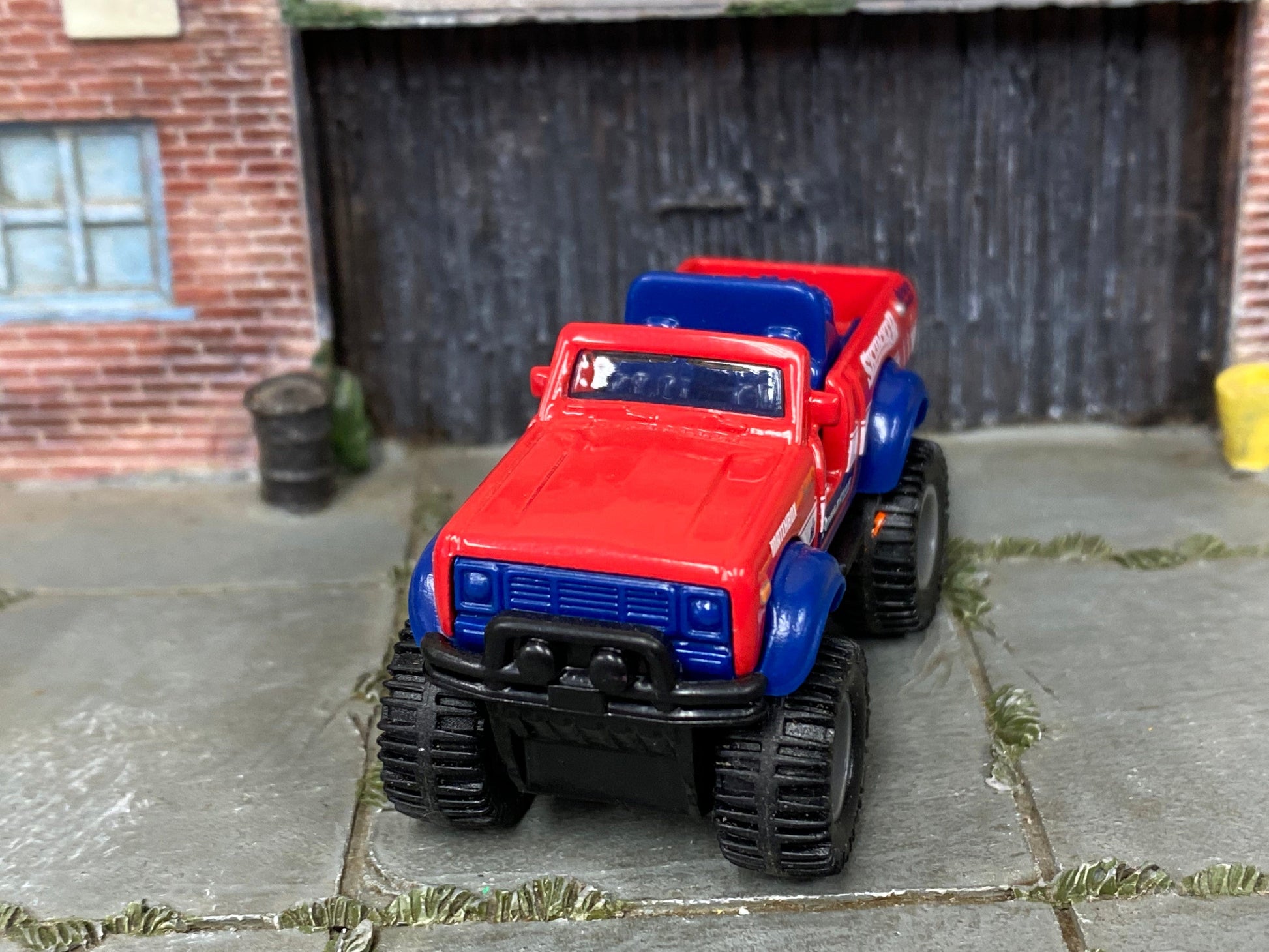 Custom Matchbox - International Scout 4X4 - Red, Blue and White - Gray Mag Wheels - Off Road Rubber Tires
