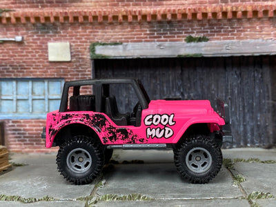 Custom Matchbox - Jeep Wrangler 4X4 - Pink Cool Mud - Gray Mag Wheels - Off Road Rubber Tires