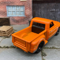 Custom Painted Hot Wheels 1969 Chevy Pick Up Truck in Custom Satin Orange With Black American Racing Wheels With Rubber Tires