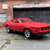 Custom Painted Hot Wheels 1971 Ford Mustang Mach 1 in Custom Satin Clear Red With Chrome American Racing Wheels With Rubber Tires