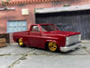 Custom Painted Hot Wheels 1983 Chevy Silverado Truck in Custom Dark Cherry With Gold 4 Spoke Wheels With Rubber Tires