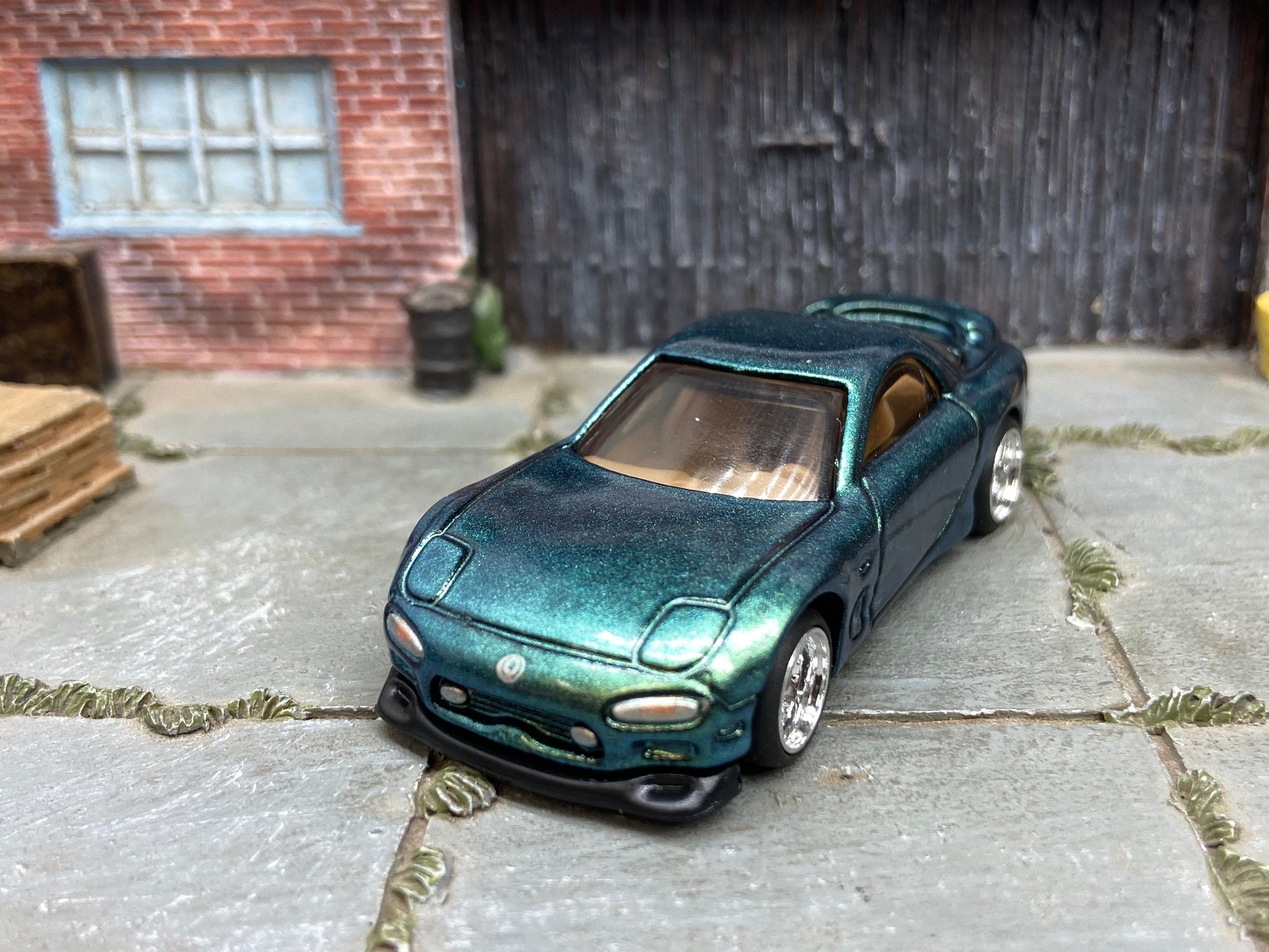 Custom Painted Hot Wheels 1995 Mazda Rx7 In Emerald Turquoise Chameleo Muncle Mikes