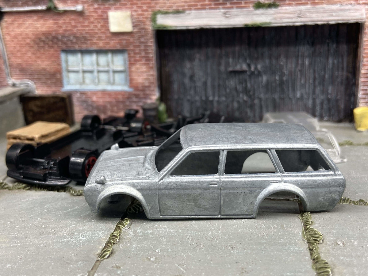 Bare-metal Datsun 510 Wagon DIY Hot Wheels kit