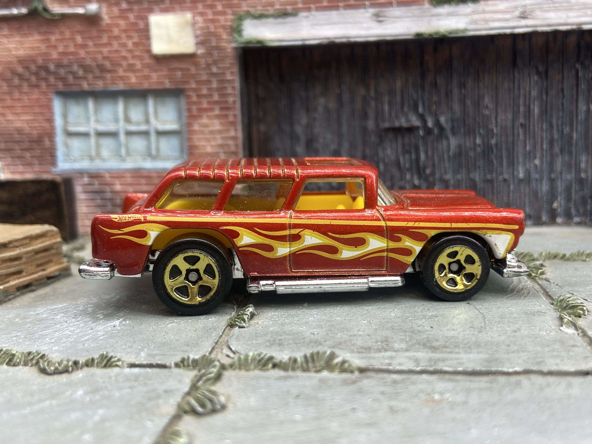 Loose Hot Wheels - 1955 Chevy Nomad Wagon - Orange with Flames