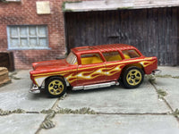 Loose Hot Wheels - 1955 Chevy Nomad Wagon - Orange with Flames