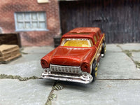 Loose Hot Wheels - 1955 Chevy Nomad Wagon - Orange with Flames