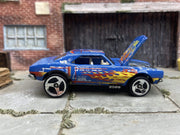 Hot Wheels 1967 Chevy Camaro In Blue with Flames And Livery With an Opening Hood